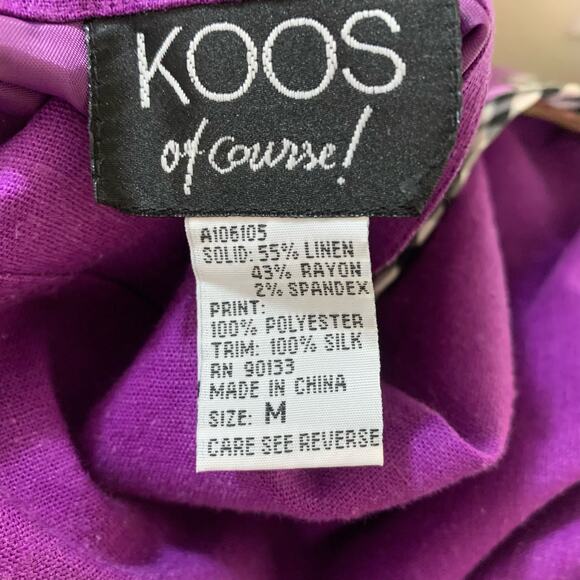 Koos of Coursee! Size M Linen Blend Art to Wear Reversible Floral Jacket Purple - Picture 12 of 12